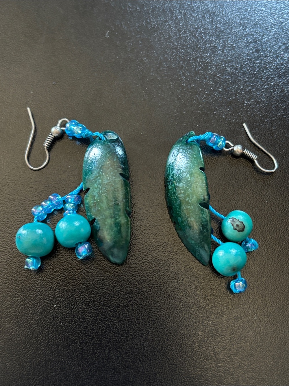 Handcrafted Turquoise Teardrop & Bead Dangle Earrings - Unknown Brand